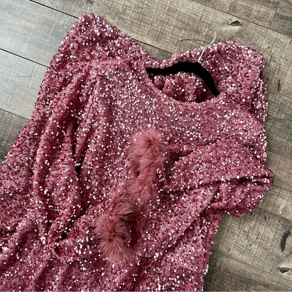 Pink sequin gown with split worn once - Picture 8 of 12